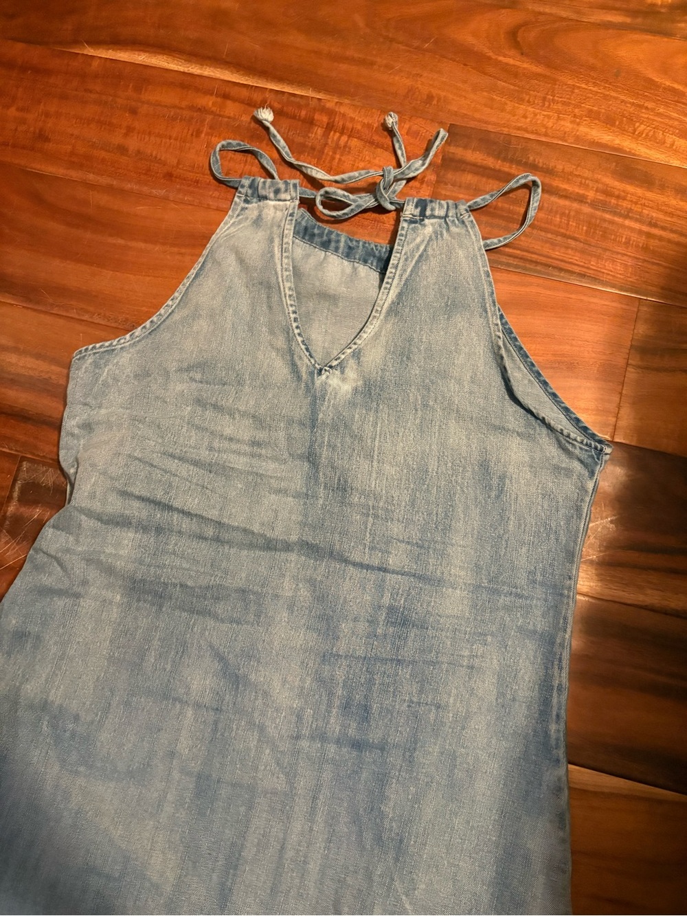 Boho Denim Halter Midi Dress Ruffle Hem Free People Inspired Oversized (1375) - Picture 4 of 6